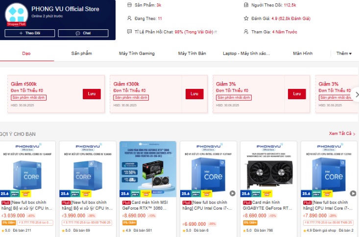 PHONG VU Official Store trên Shopee